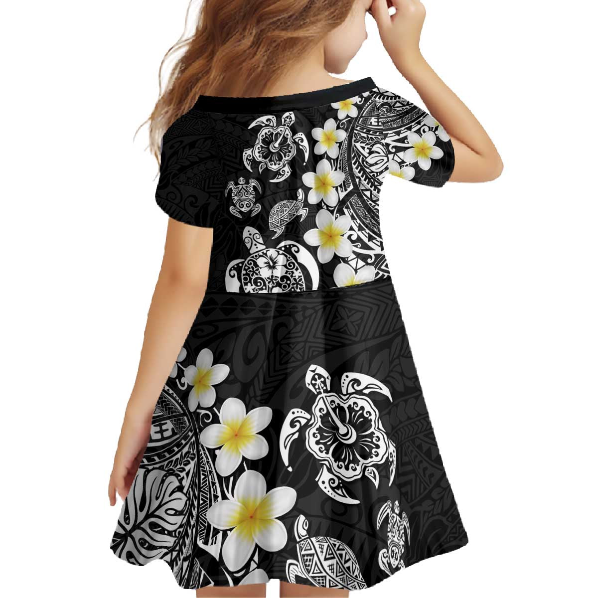 Hawaiian Plumeria Turtles Family Matching Off The Shoulder Long Sleeve Dress and Hawaiian Shirt Polynesian Art Tattoo