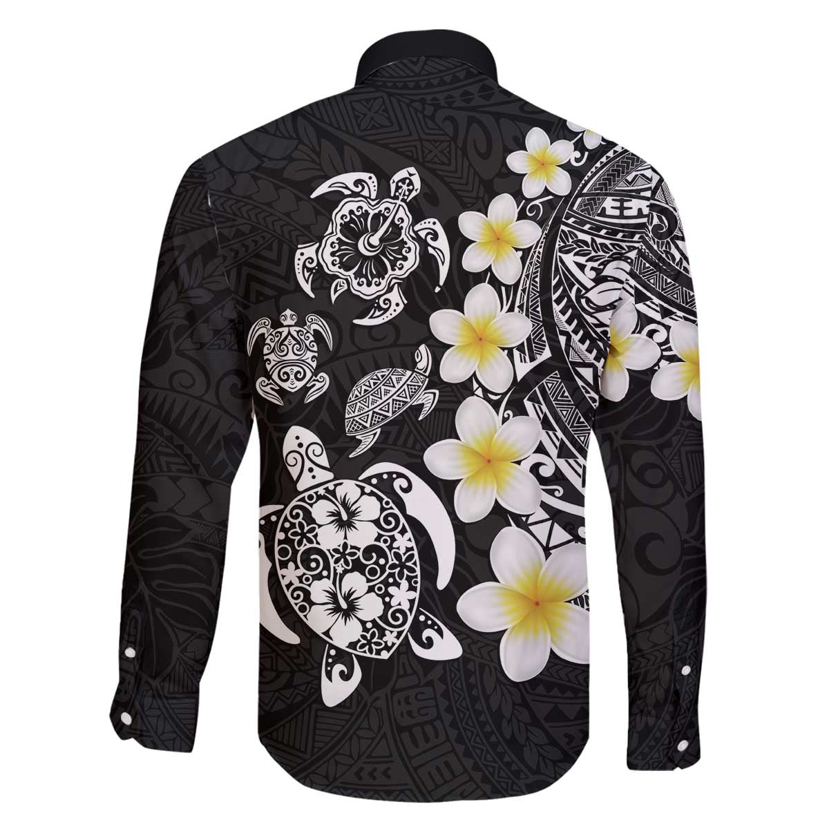 Hawaiian Plumeria Turtles Family Matching Off The Shoulder Long Sleeve Dress and Hawaiian Shirt Polynesian Art Tattoo