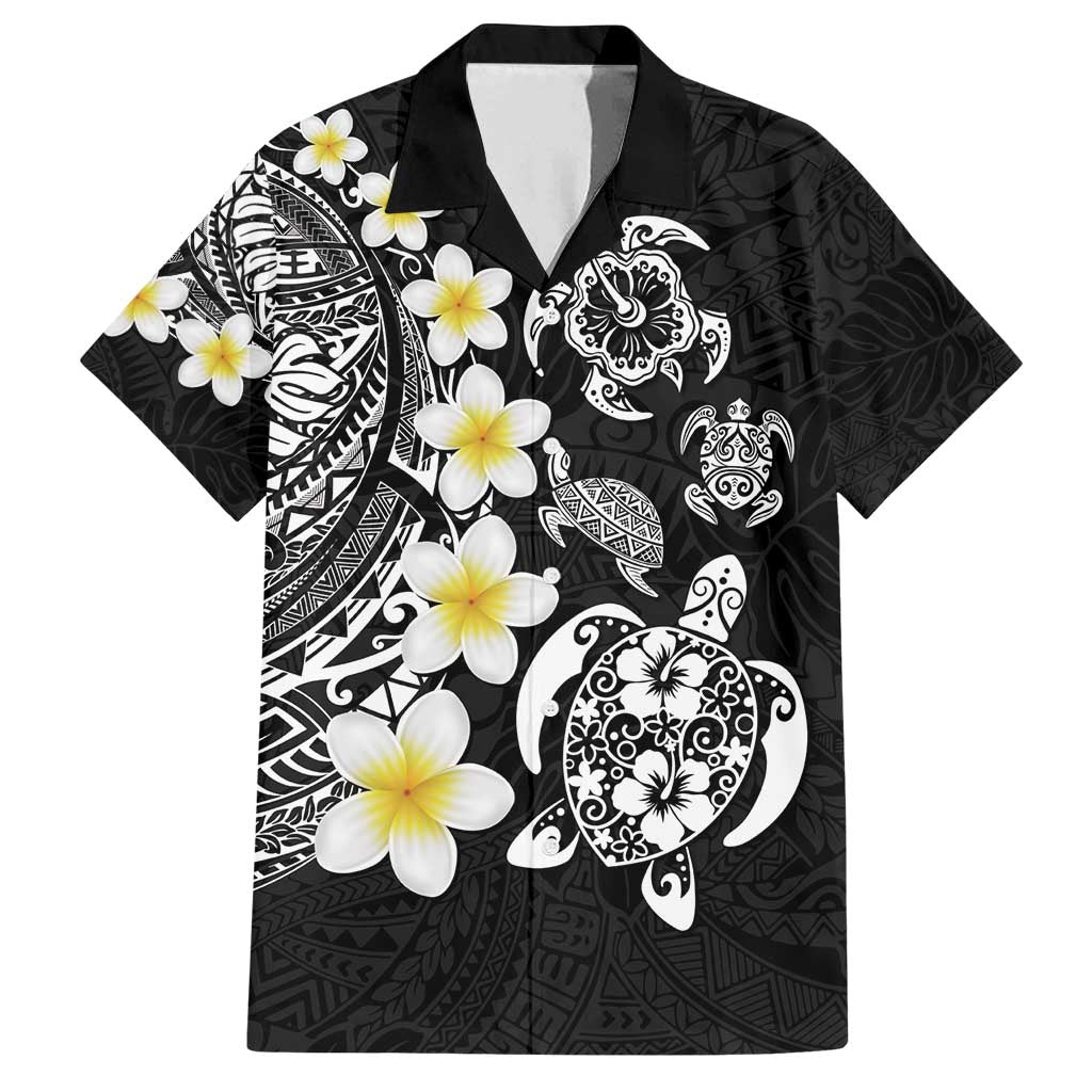 Hawaiian Plumeria Turtles Family Matching Off Shoulder Maxi Dress and Hawaiian Shirt Polynesian Art Tattoo LT03 Dad's Shirt - Short Sleeve Black - Polynesian Pride