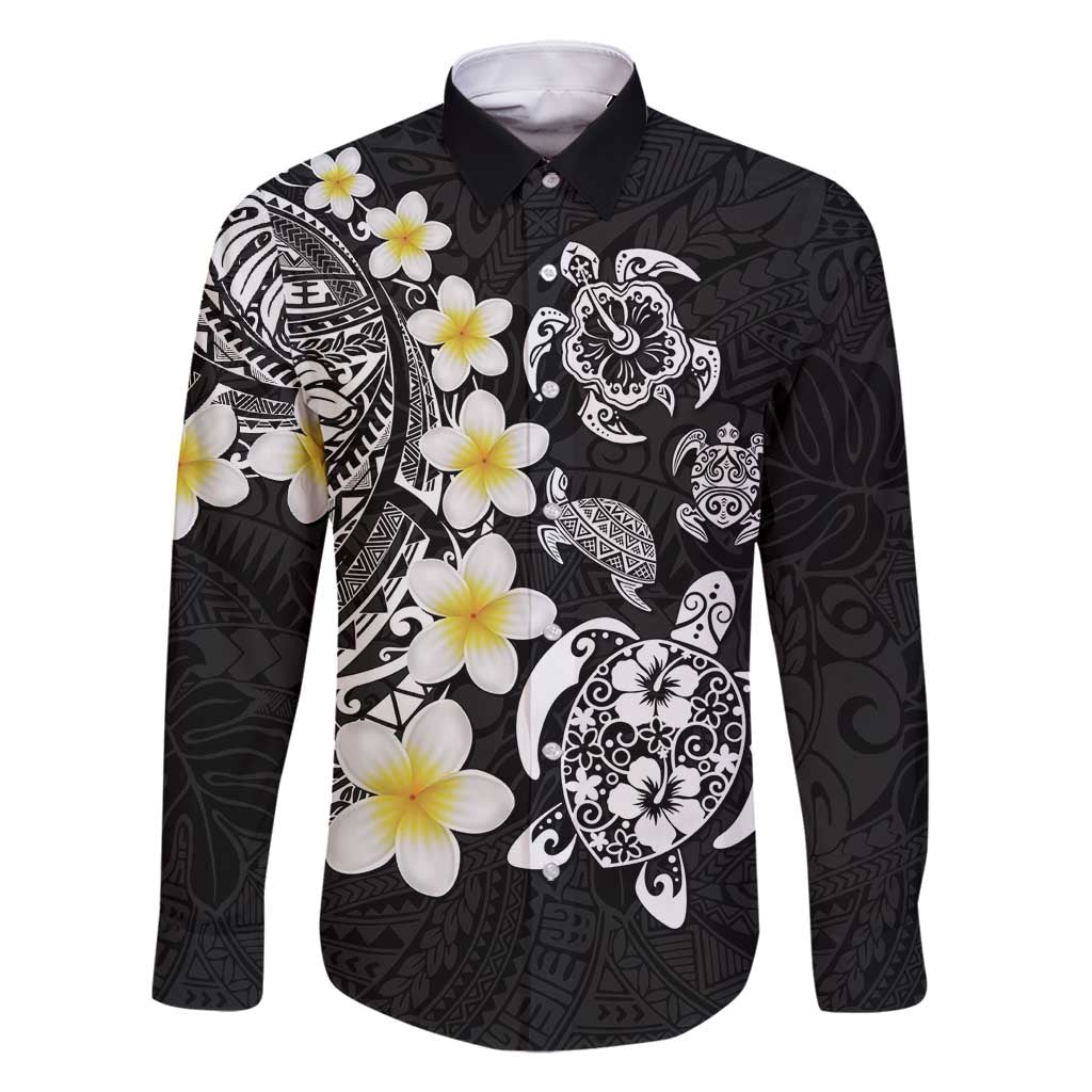 Hawaiian Plumeria Turtles Family Matching Summer Maxi Dress and Hawaiian Shirt Polynesian Art Tattoo LT03 Dad's Shirt - Long Sleeve Black - Polynesian Pride