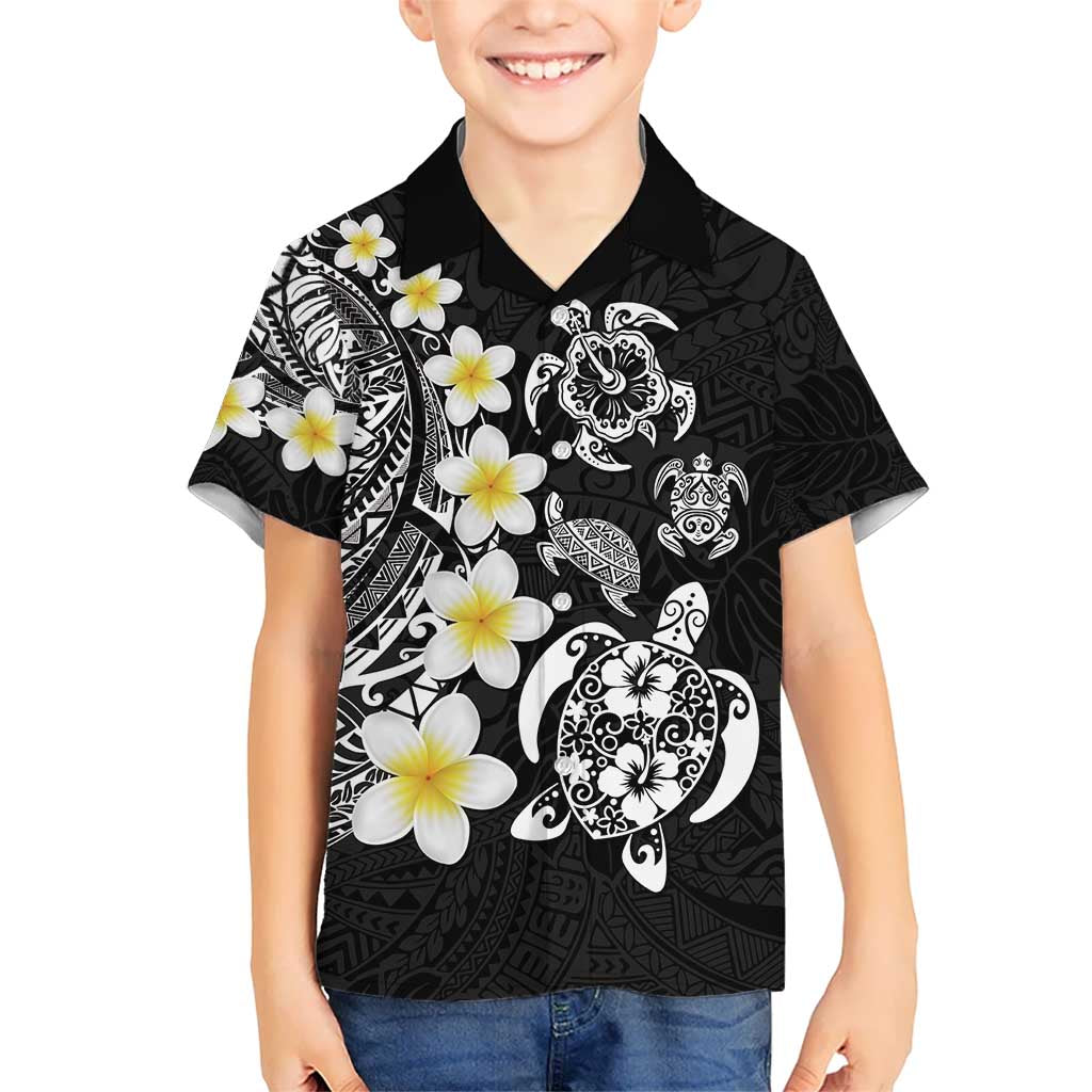 Hawaiian Plumeria Turtles Kid Hawaiian Shirt Polynesian Art Tattoo LT03 Kid Black - Polynesian Pride
