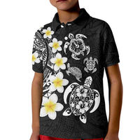 Hawaiian Plumeria Turtles Kid Polo Shirt Polynesian Art Tattoo