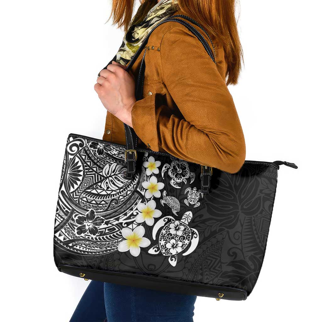 Hawaiian Plumeria Turtles Leather Tote Bag Polynesian Art Tattoo