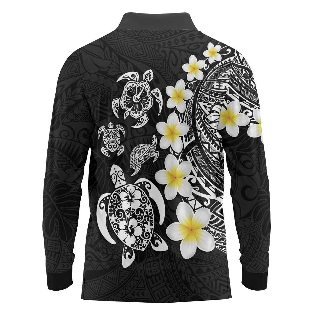 Hawaiian Plumeria Turtles Long Sleeve Polo Shirt Polynesian Art Tattoo LT03 - Polynesian Pride