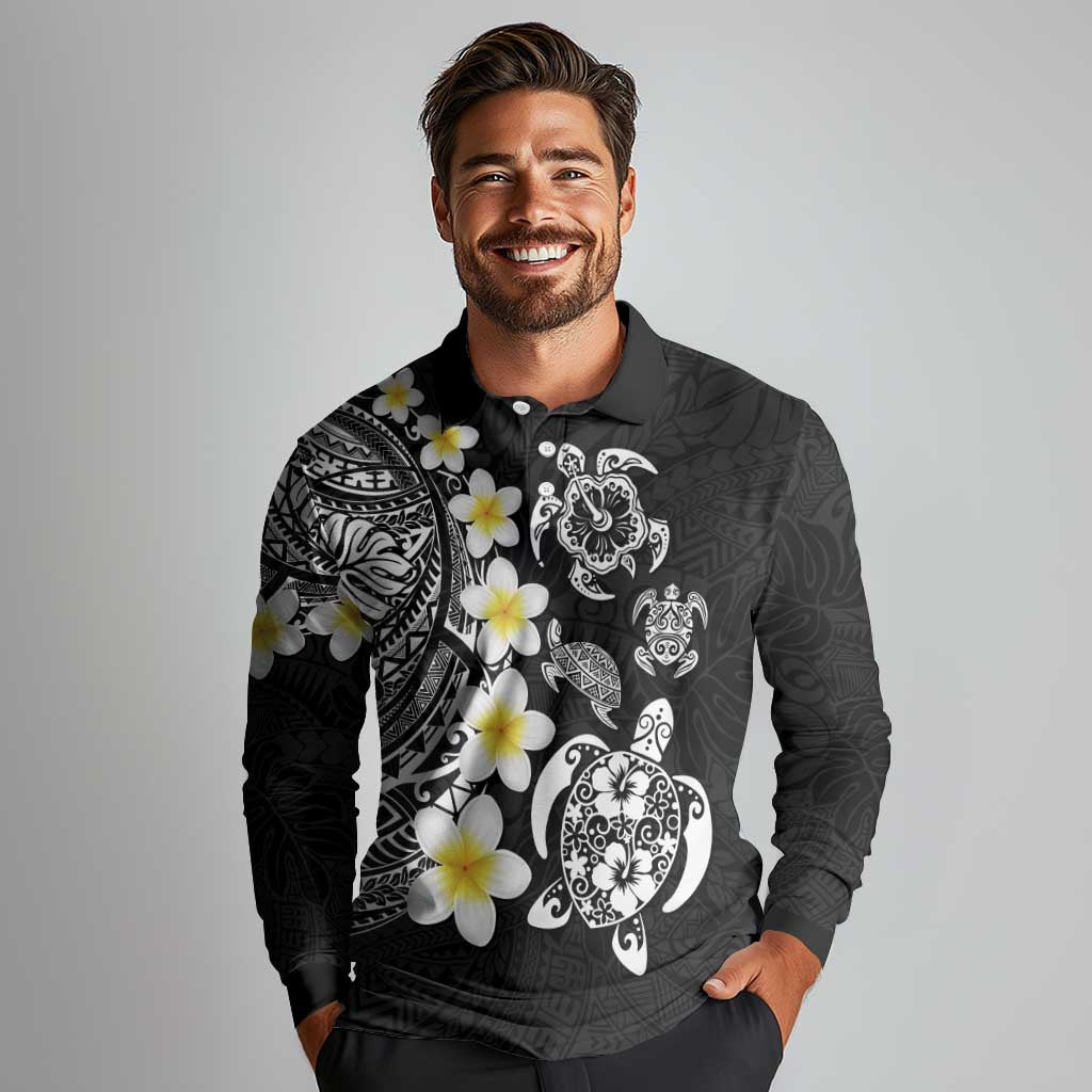 Hawaiian Plumeria Turtles Long Sleeve Polo Shirt Polynesian Art Tattoo LT03 - Polynesian Pride