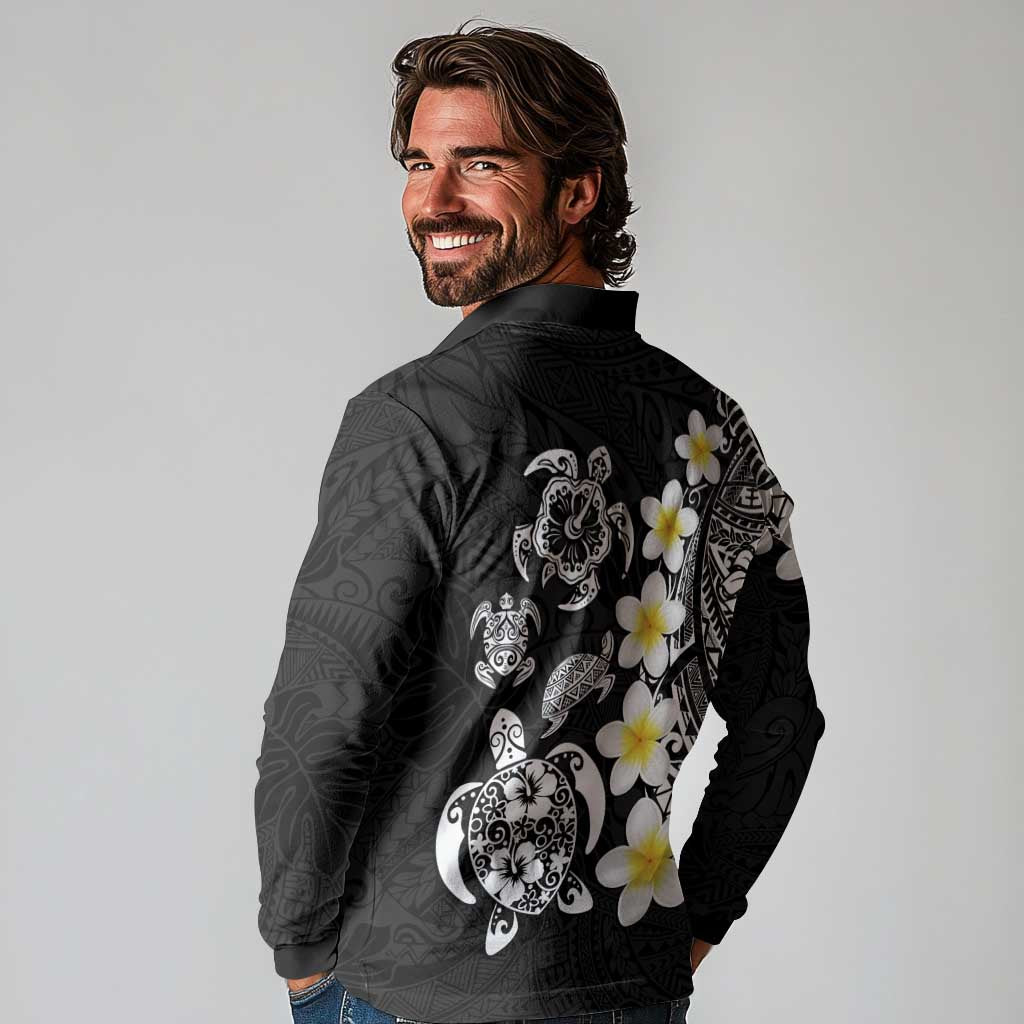Hawaiian Plumeria Turtles Long Sleeve Polo Shirt Polynesian Art Tattoo LT03 - Polynesian Pride