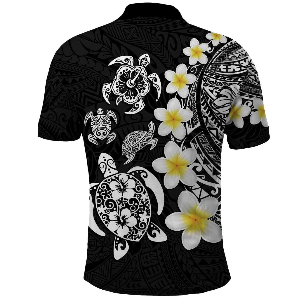 Hawaiian Plumeria Turtles Polo Shirt Polynesian Art Tattoo