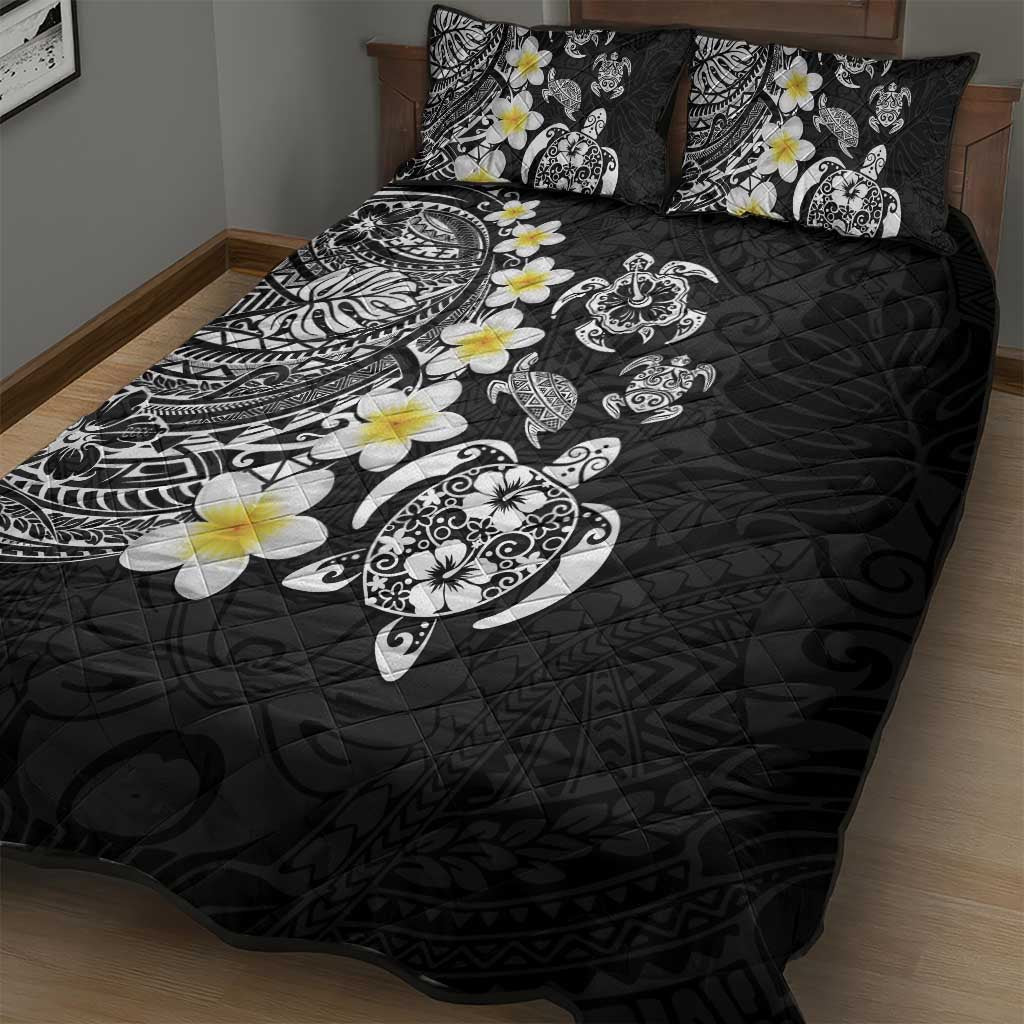 Hawaiian Plumeria Turtles Quilt Bed Set Polynesian Art Tattoo