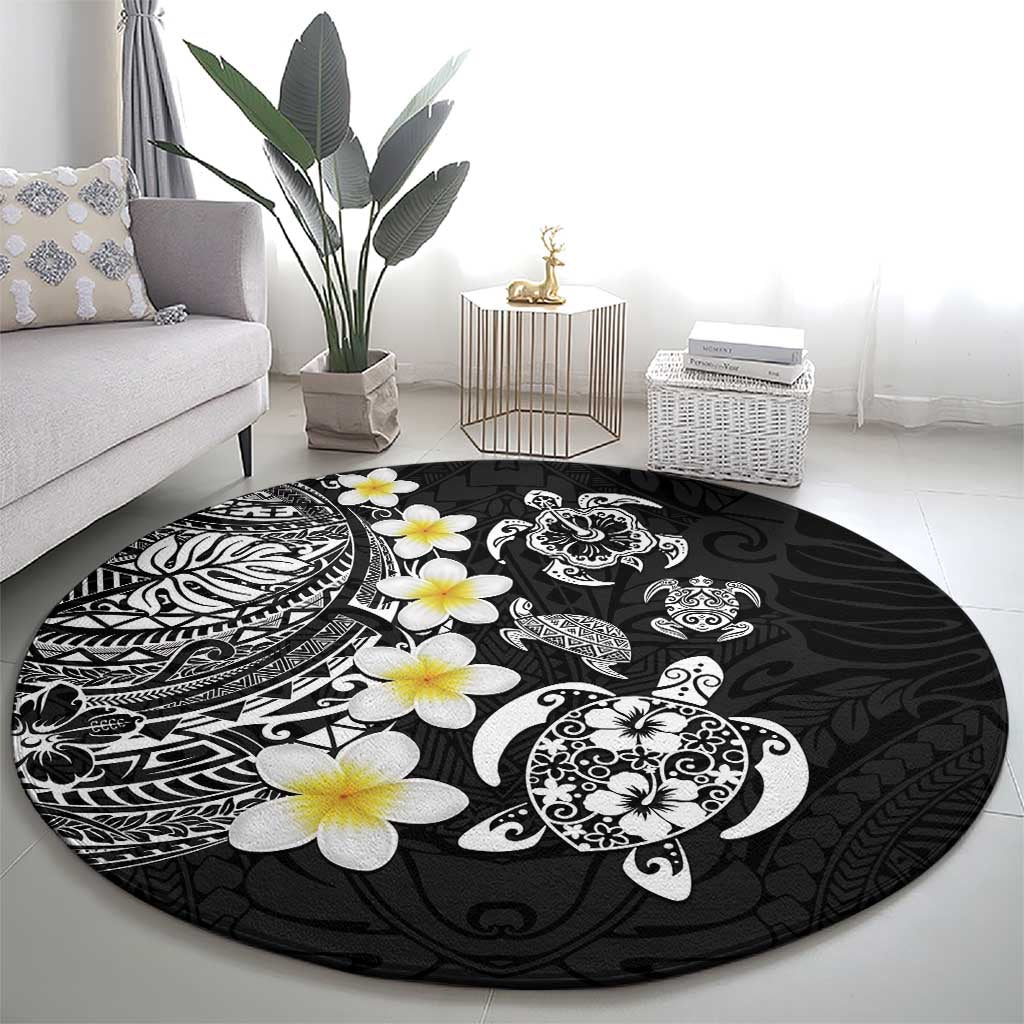 Hawaiian Plumeria Turtles Round Carpet Polynesian Art Tattoo