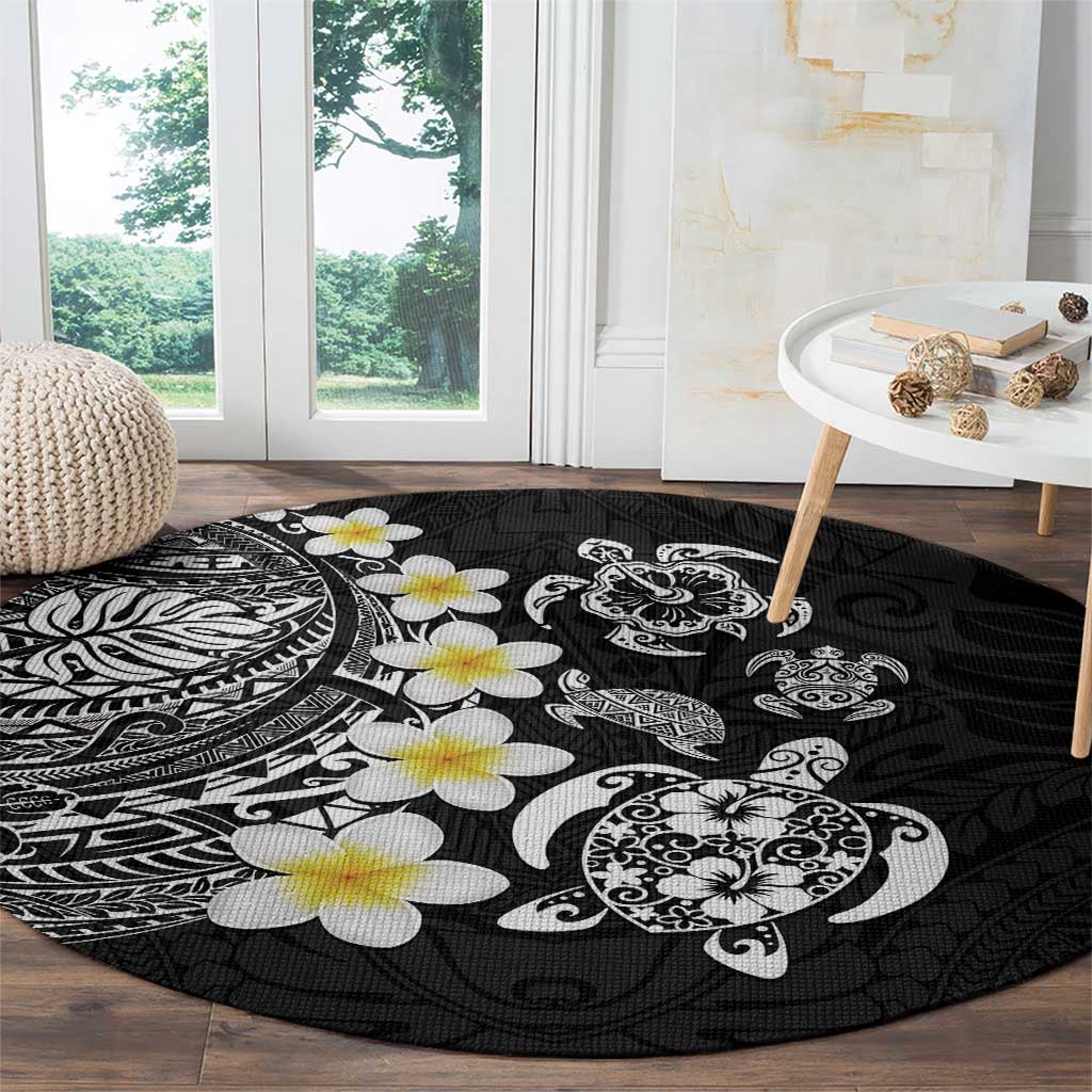 Hawaiian Plumeria Turtles Round Carpet Polynesian Art Tattoo