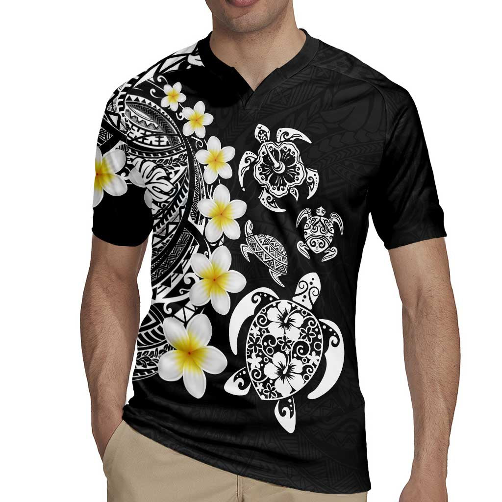 Hawaiian Plumeria Turtles Rugby Jersey Polynesian Art Tattoo