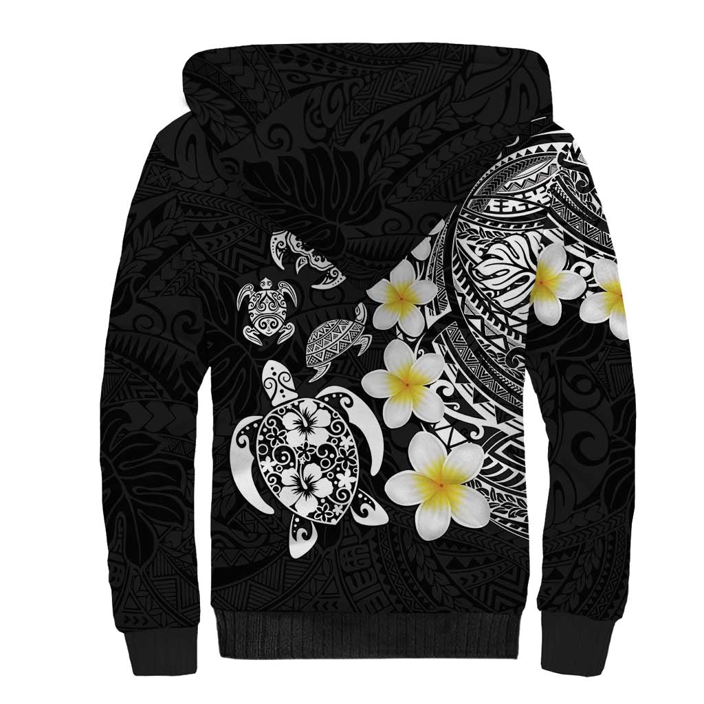 Hawaiian Plumeria Turtles Sherpa Hoodie Polynesian Art Tattoo LT03 - Polynesian Pride