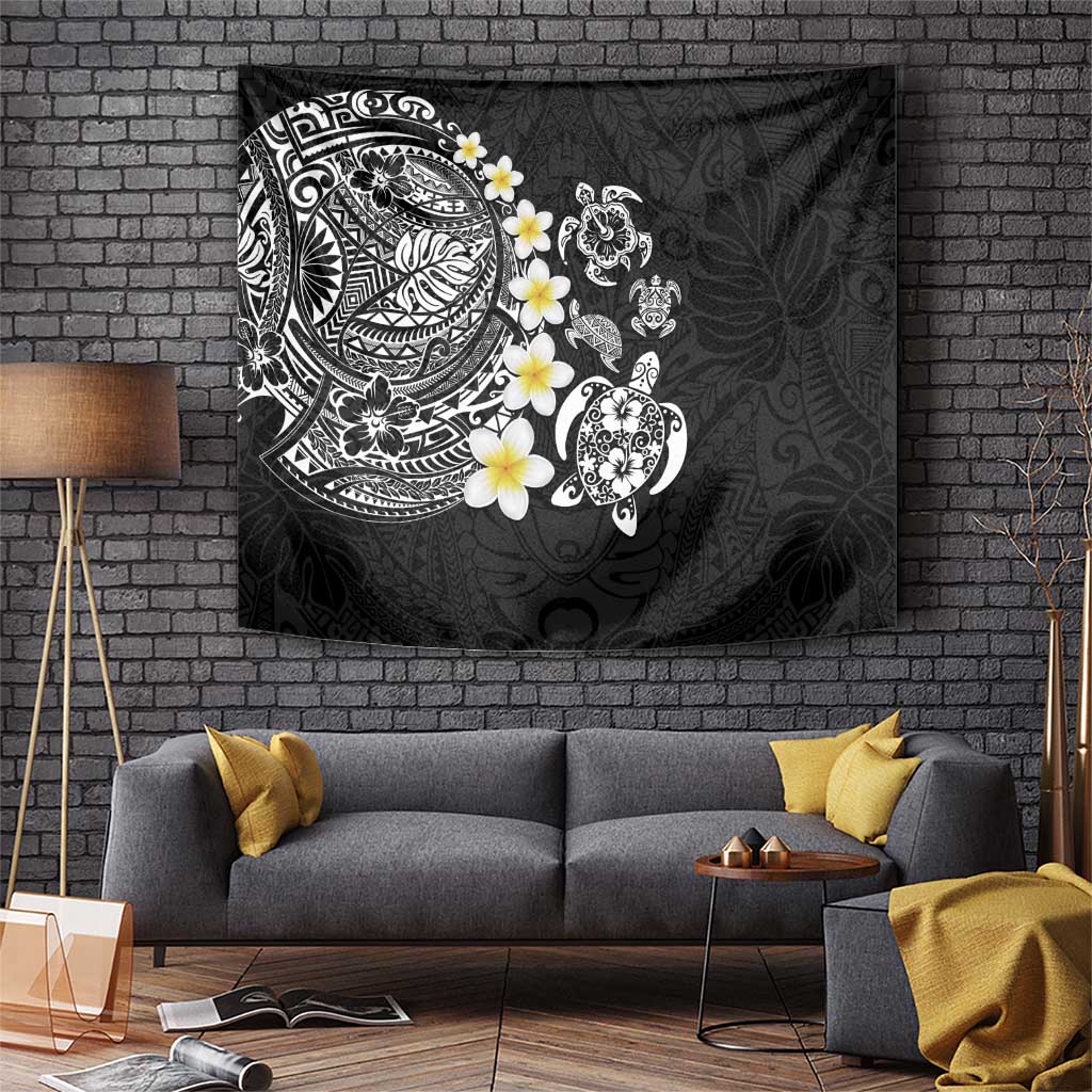 Hawaiian Plumeria Turtles Tapestry Polynesian Art Tattoo LT03 Black - Polynesian Pride
