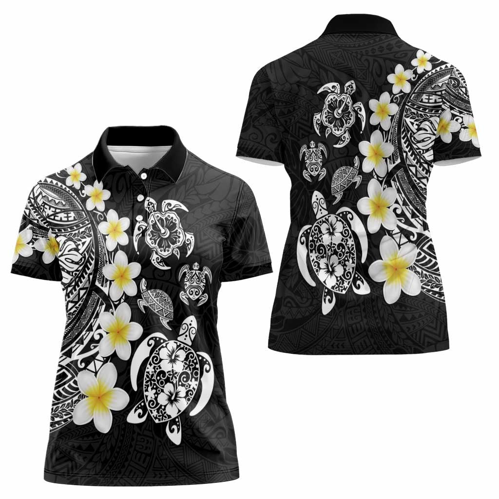 Hawaiian Plumeria Turtles Women Polo Shirt Polynesian Art Tattoo