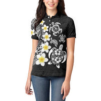 Hawaiian Plumeria Turtles Women Polo Shirt Polynesian Art Tattoo