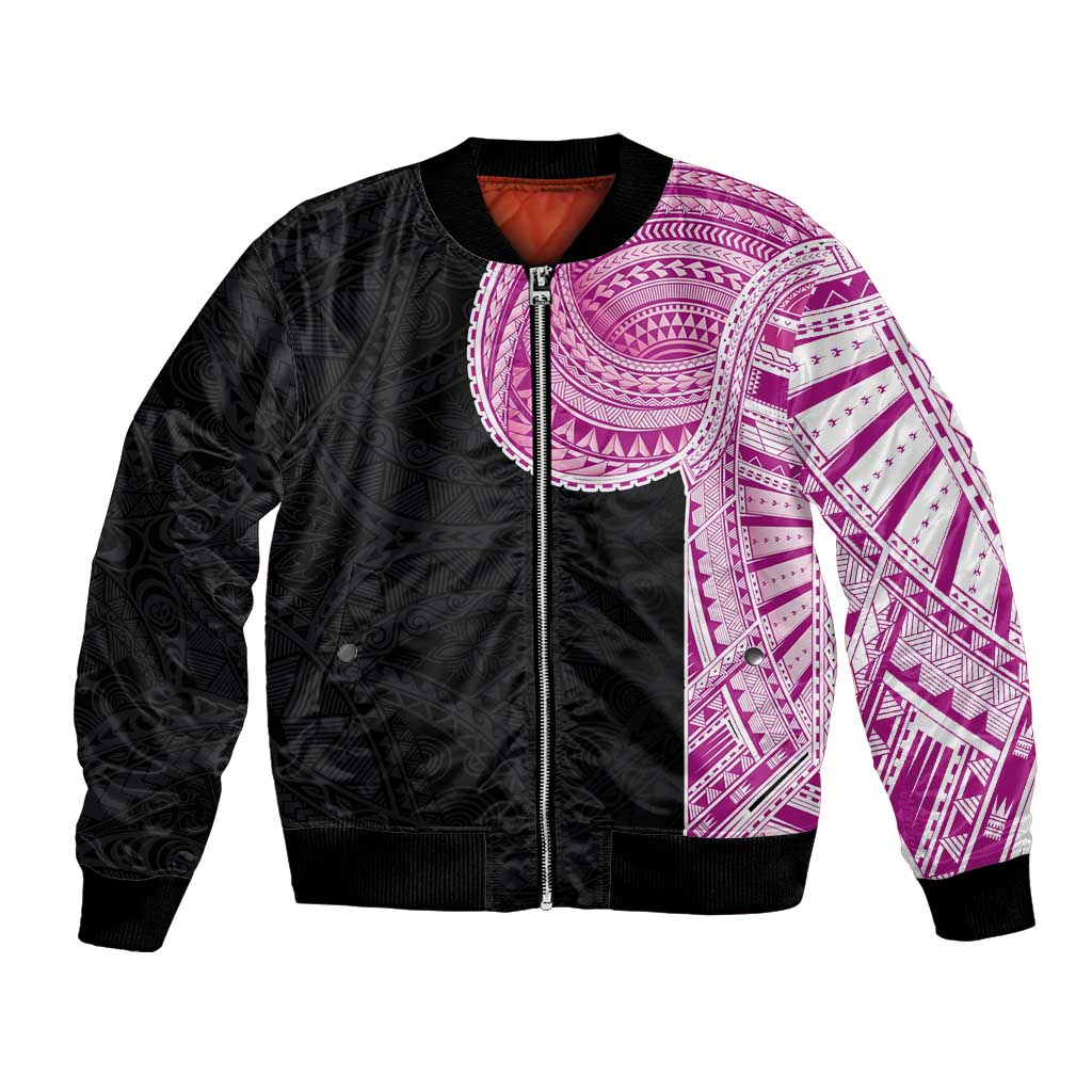 Samoan Art Tattoo Polynesian Pattern Bomber Jacket Pink Out Color LT03 Unisex Black - Polynesian Pride