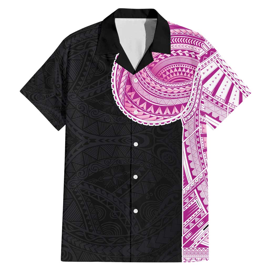Samoan Art Tattoo Polynesian Pattern Family Matching Mermaid Dress and Hawaiian Shirt Pink Out Color