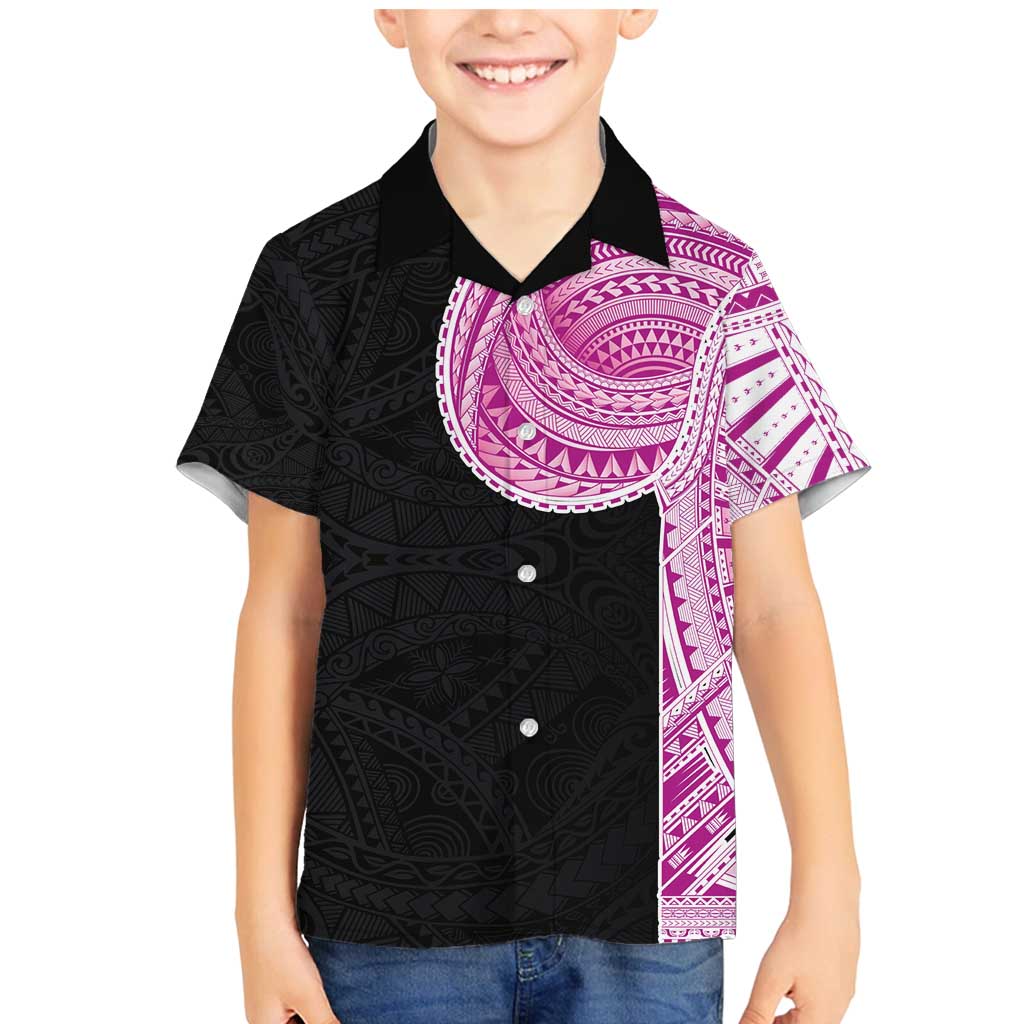 Samoan Art Tattoo Polynesian Pattern Family Matching Mermaid Dress and Hawaiian Shirt Pink Out Color