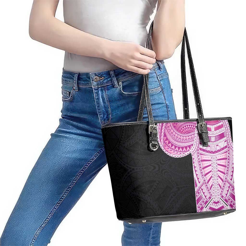 Samoan Art Tattoo Polynesian Pattern Leather Tote Bag Pink Out Color