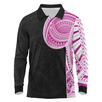 Samoan Art Tattoo Polynesian Pattern Long Sleeve Polo Shirt Pink Out Color LT03 Black - Polynesian Pride