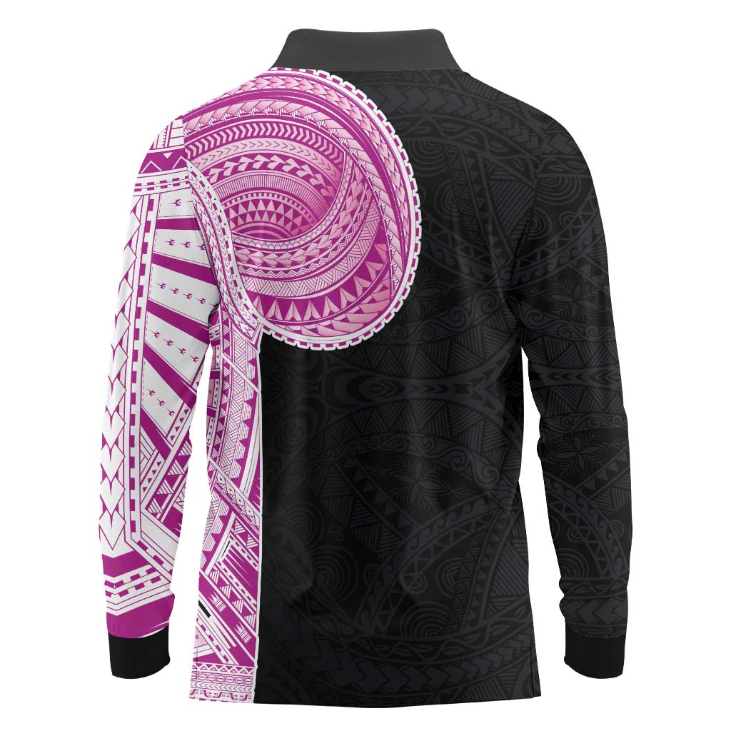 Samoan Art Tattoo Polynesian Pattern Long Sleeve Polo Shirt Pink Out Color LT03 - Polynesian Pride