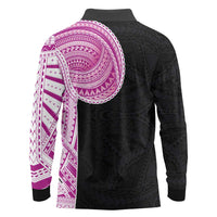 Samoan Art Tattoo Polynesian Pattern Long Sleeve Polo Shirt Pink Out Color LT03 - Polynesian Pride
