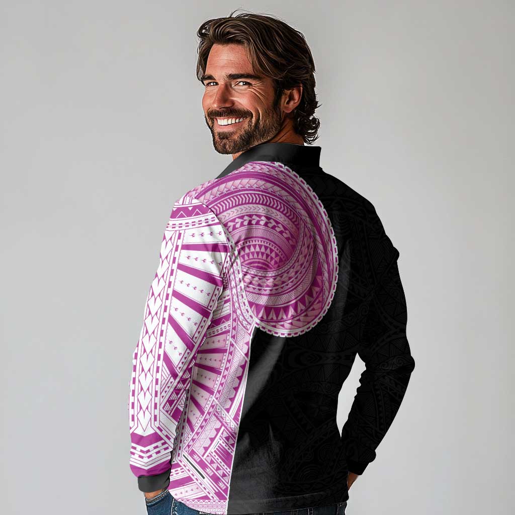 Samoan Art Tattoo Polynesian Pattern Long Sleeve Polo Shirt Pink Out Color LT03 - Polynesian Pride