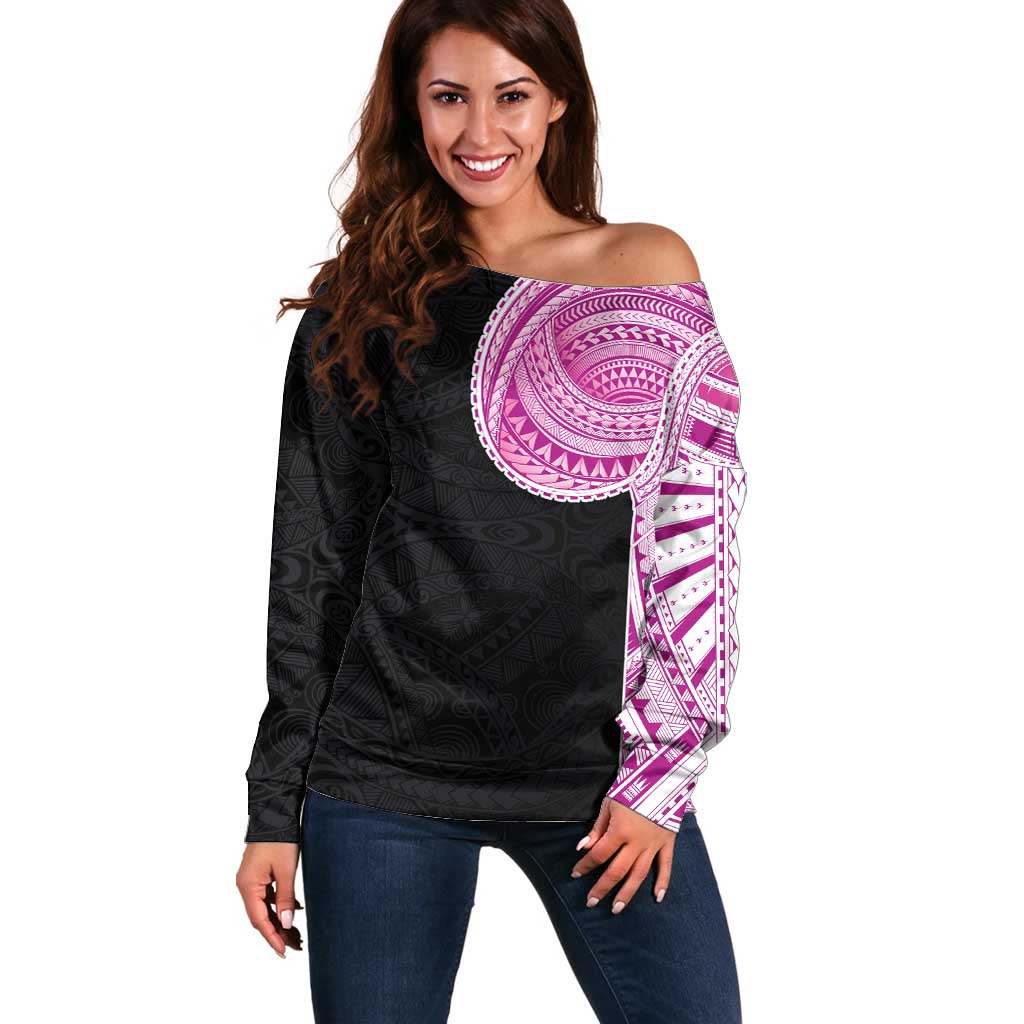 Samoan Art Tattoo Polynesian Pattern Off Shoulder Sweater Pink Out Color