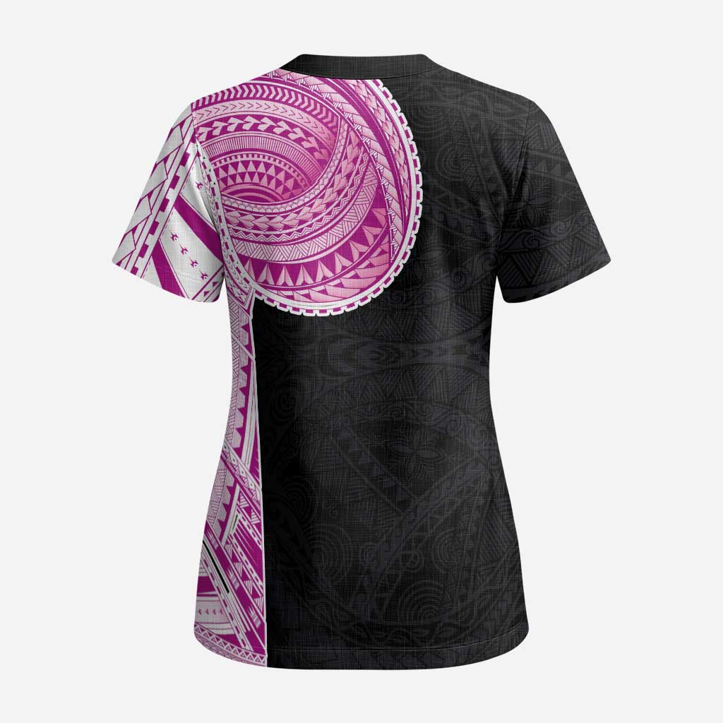 Samoan Art Tattoo Polynesian Pattern Scrub Top Pink Out Color - Polynesian Pride