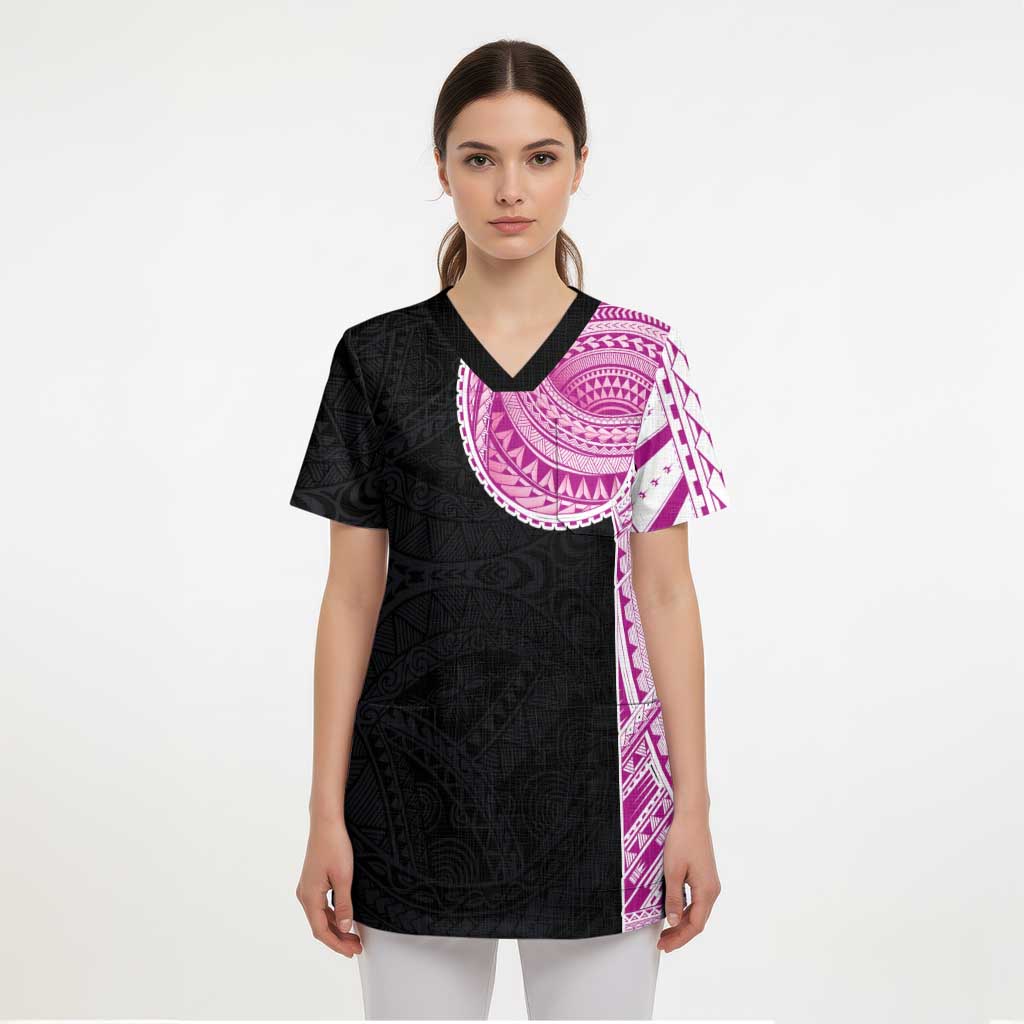 Samoan Art Tattoo Polynesian Pattern Scrub Top Pink Out Color - Polynesian Pride