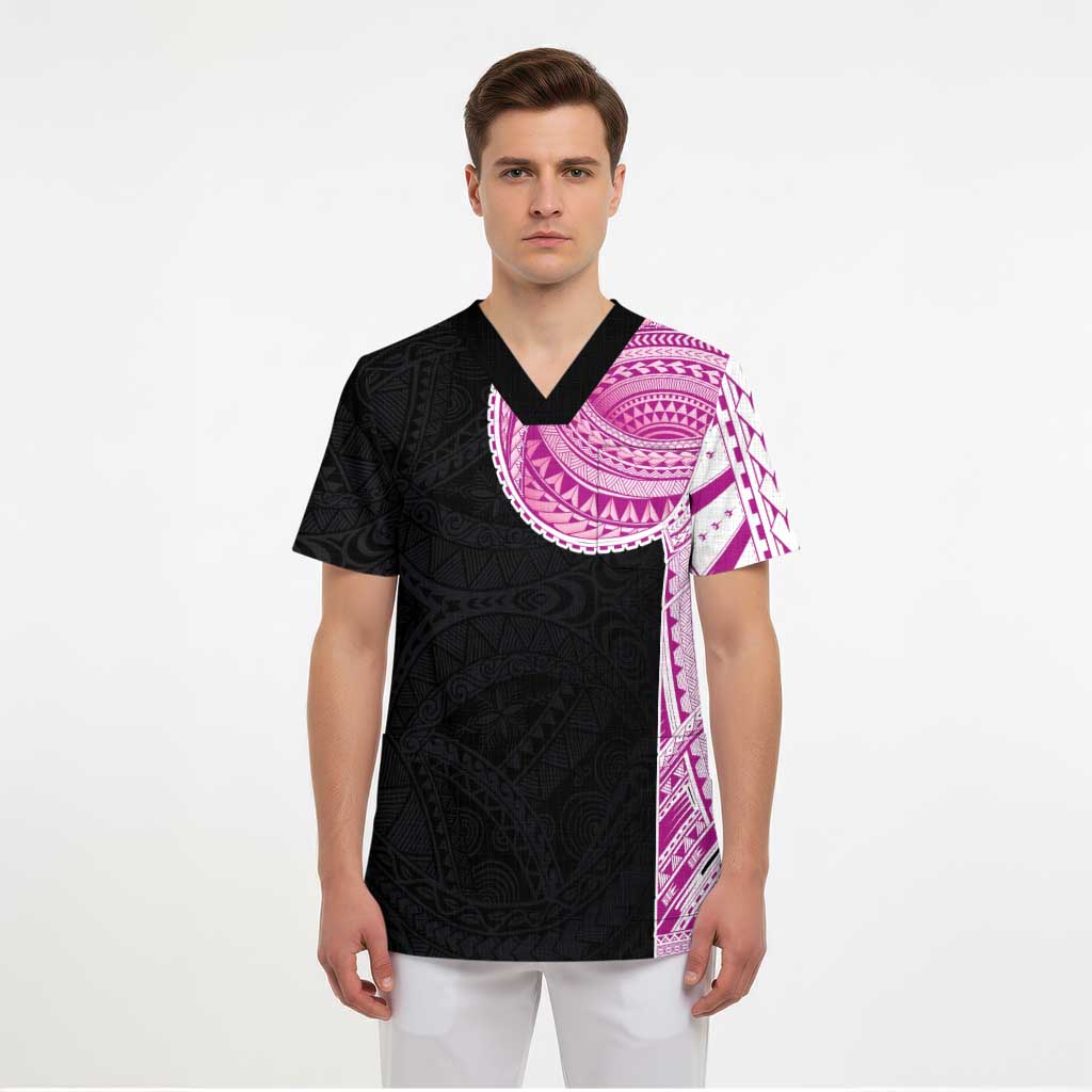 Samoan Art Tattoo Polynesian Pattern Scrub Top Pink Out Color - Polynesian Pride