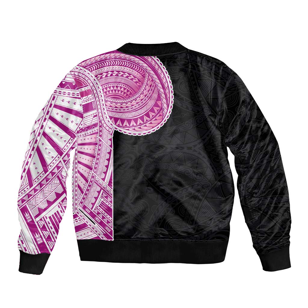 Samoan Art Tattoo Polynesian Pattern Sleeve Zip Bomber Jacket Pink Out Color LT03 - Polynesian Pride