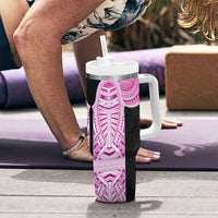 Samoan Art Tattoo Polynesian Pattern Tumbler With Handle Pink Out Color