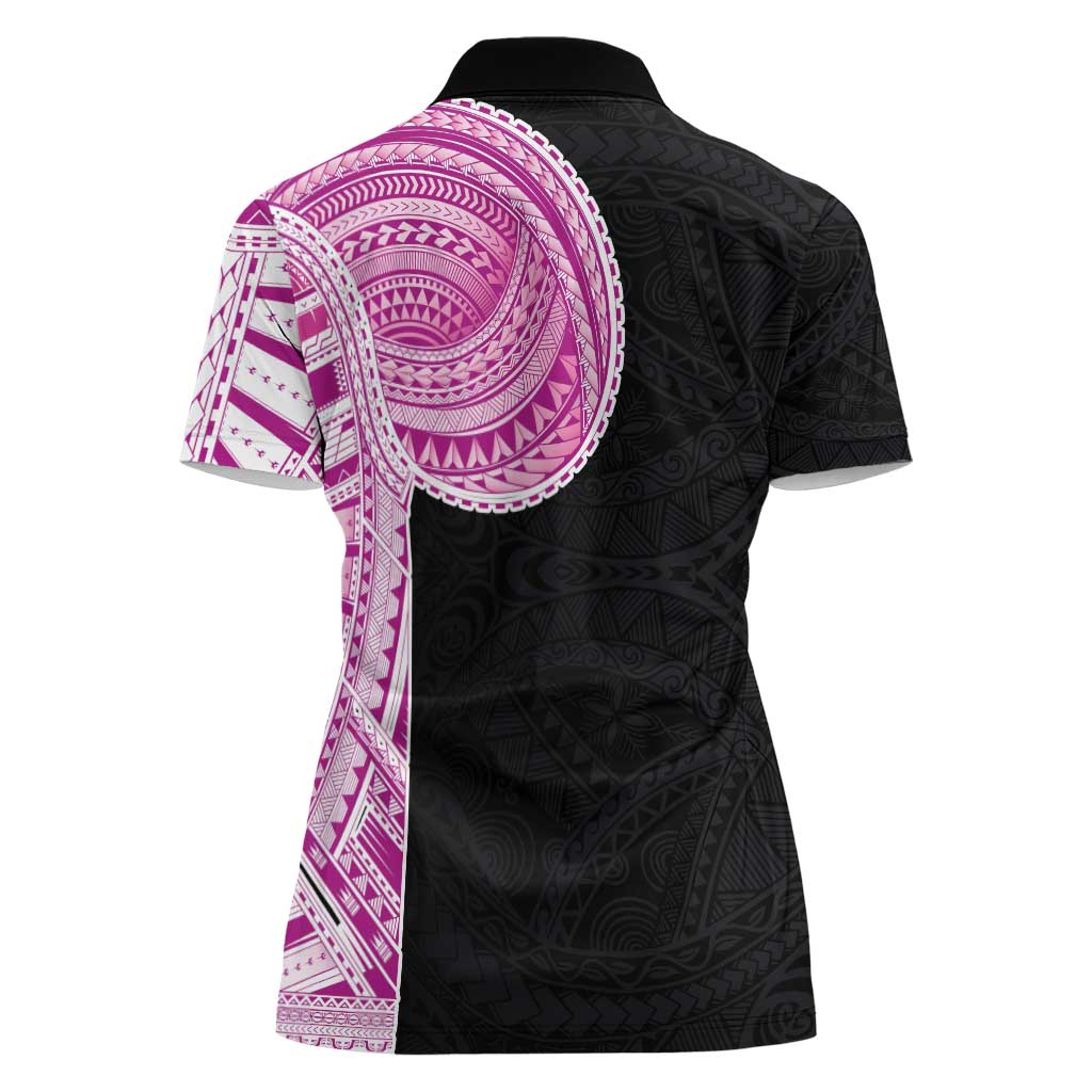 Samoan Art Tattoo Polynesian Pattern Women Polo Shirt Pink Out Color
