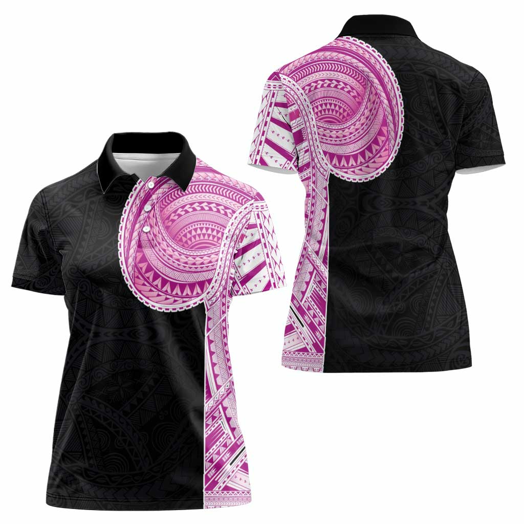 Samoan Art Tattoo Polynesian Pattern Women Polo Shirt Pink Out Color