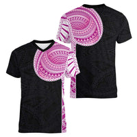 Samoan Art Tattoo Polynesian Pattern Women V-Neck T-Shirt Pink Out Color