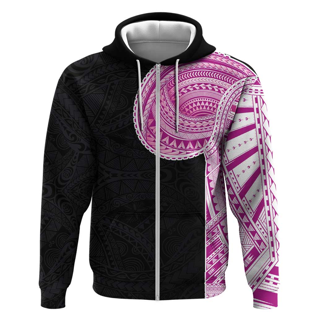 Samoan Art Tattoo Polynesian Pattern Zip Hoodie Pink Out Color LT03 Zip Hoodie Black - Polynesian Pride