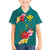 Aloha Kanaka Maoli Hawaii Flowers Family Matching Short Sleeve Bodycon Dress and Hawaiian Shirt With Polynesian Pattern Teal Color