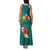Aloha Kanaka Maoli Hawaii Flowers Family Matching Tank Maxi Dress and Hawaiian Shirt With Polynesian Pattern Teal Color