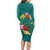 Aloha Kanaka Maoli Hawaii Flowers Long Sleeve Bodycon Dress With Polynesian Pattern Teal Color