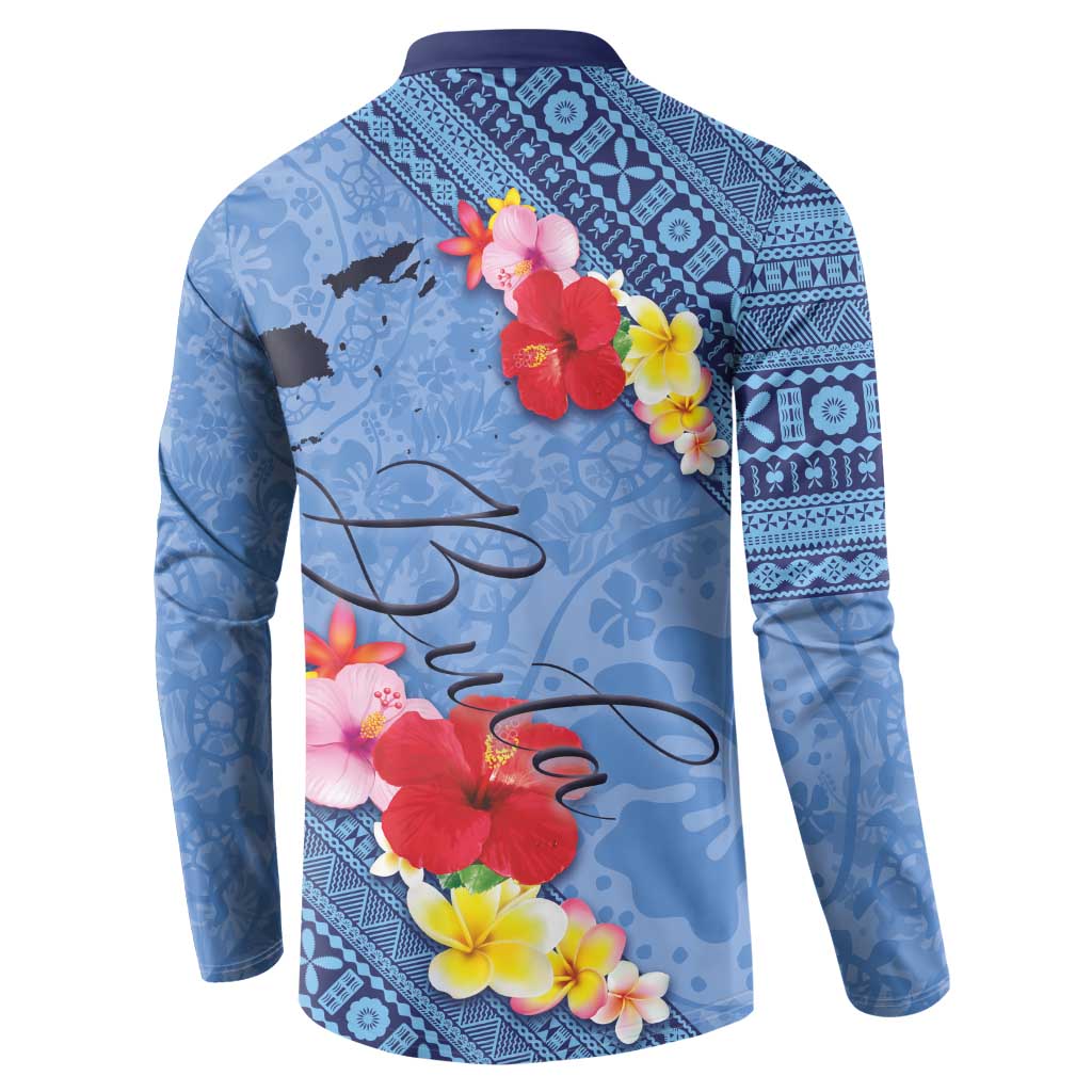 Bula Fiji Hibiscus and Plumeria Flowers Button Sweatshirt Tapa Tattoo Polynesian Pattern