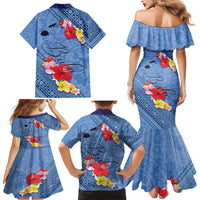 Bula Fiji Hibiscus and Plumeria Flowers Family Matching Mermaid Dress and Hawaiian Shirt Tapa Tattoo Polynesian Pattern
