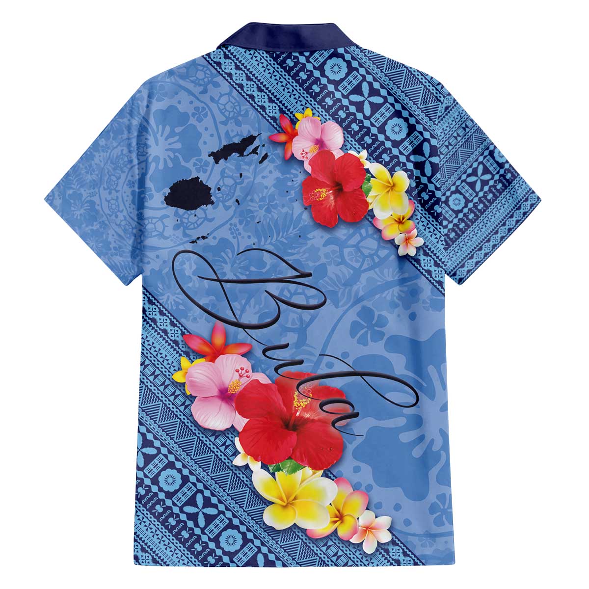 Bula Fiji Hibiscus and Plumeria Flowers Family Matching Off The Shoulder Long Sleeve Dress and Hawaiian Shirt Tapa Tattoo Polynesian Pattern