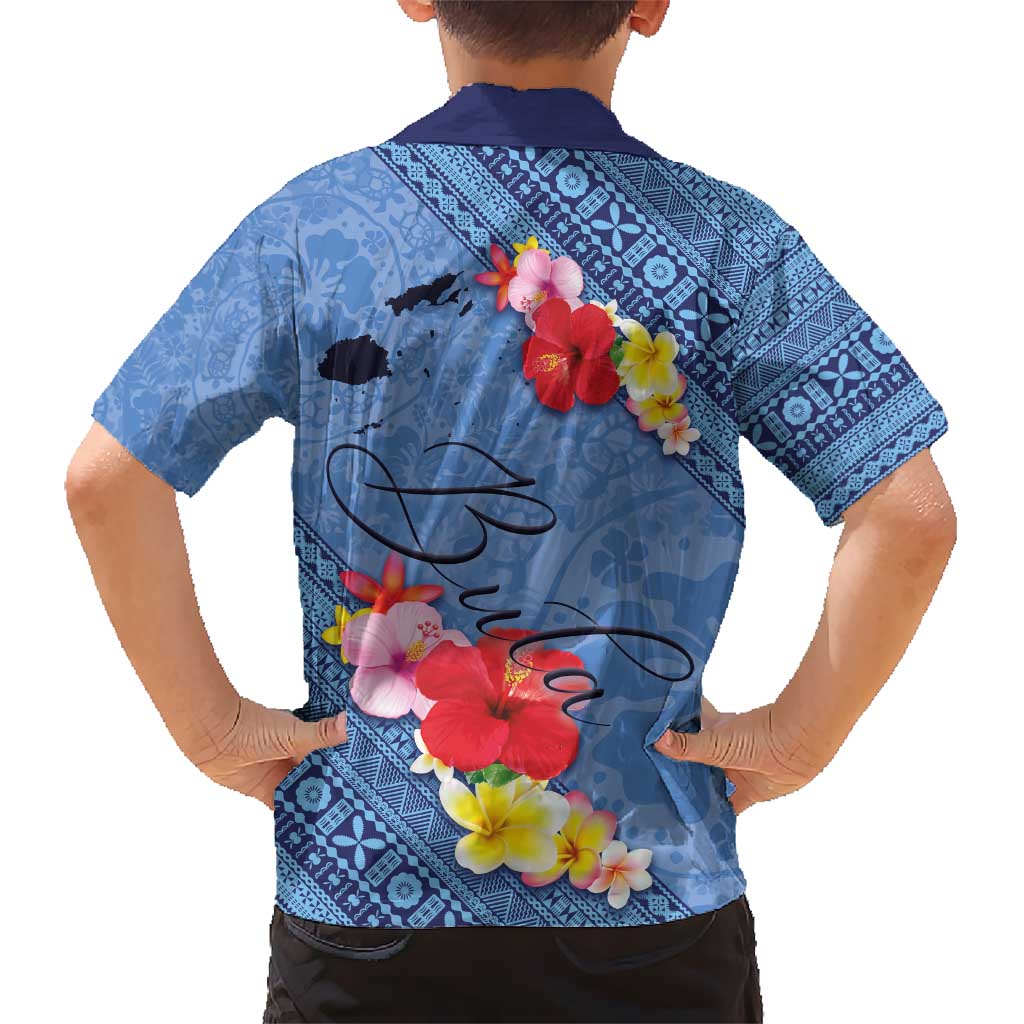 Bula Fiji Hibiscus and Plumeria Flowers Kid Hawaiian Shirt Tapa Tattoo Polynesian Pattern