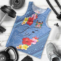 Bula Fiji Hibiscus and Plumeria Flowers Men Tank Top Tapa Tattoo Polynesian Pattern