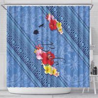 Bula Fiji Hibiscus and Plumeria Flowers Shower Curtain Tapa Tattoo Polynesian Pattern