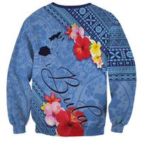 Bula Fiji Hibiscus and Plumeria Flowers Sweatshirt Tapa Tattoo Polynesian Pattern