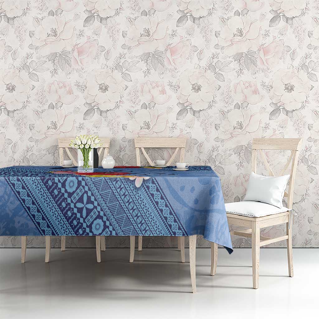 Bula Fiji Hibiscus and Plumeria Flowers Tablecloth Tapa Tattoo Polynesian Pattern