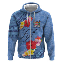 Bula Fiji Hibiscus and Plumeria Flowers Zip Hoodie Tapa Tattoo Polynesian Pattern