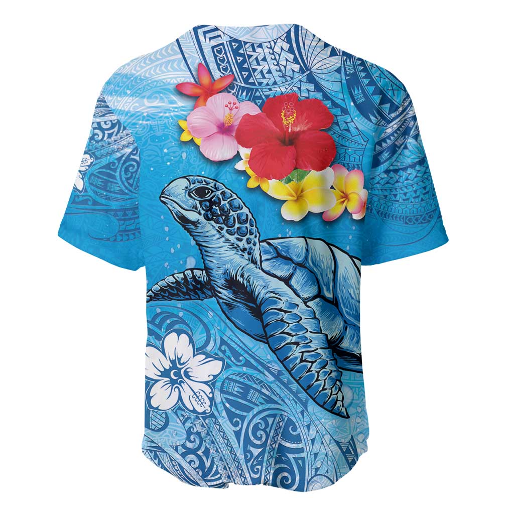 Hawaii Sea Turtle and Tropical Flowers Baseball Jersey Polynesian Tattoo Undersea Vibe LT03 - Polynesian Pride